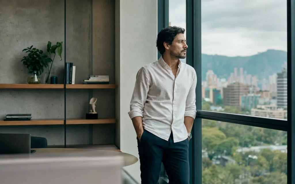 Profesional colombiano haciendo una pausa frente al estrés y la ansiedad