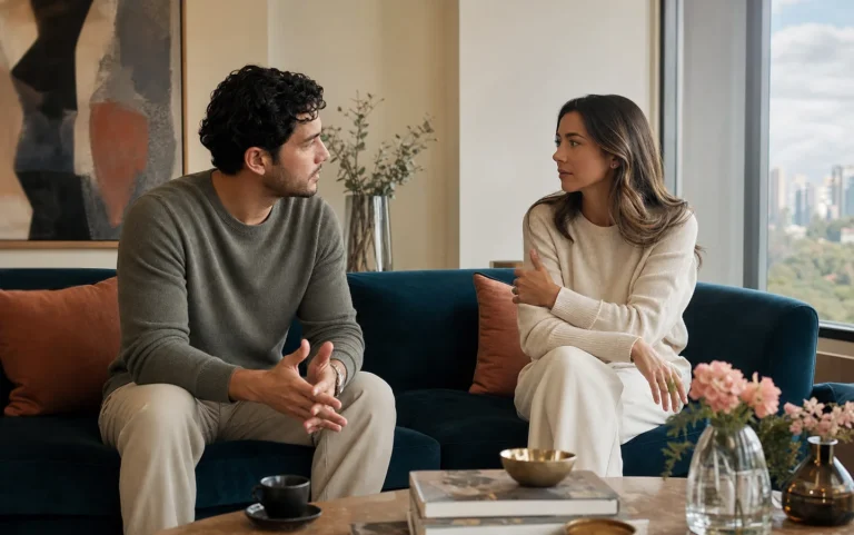 Pareja colombiana conversando para construir un vínculo más saludable
