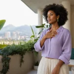 Mujer colombiana haciendo una pausa para regular emociones intensas