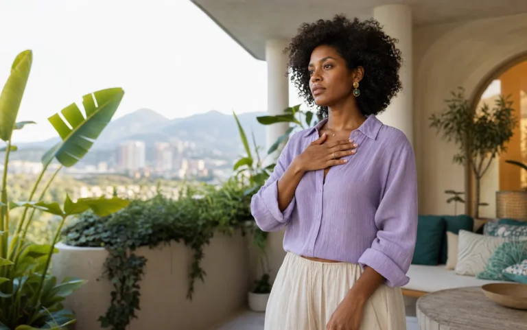 Mujer colombiana haciendo una pausa para regular emociones intensas